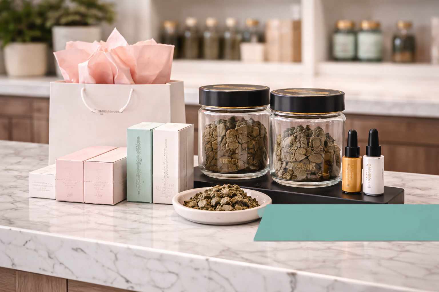 Cannabis product display at Holy Smokes featuring flower, pre-rolls, edibles, and vapes