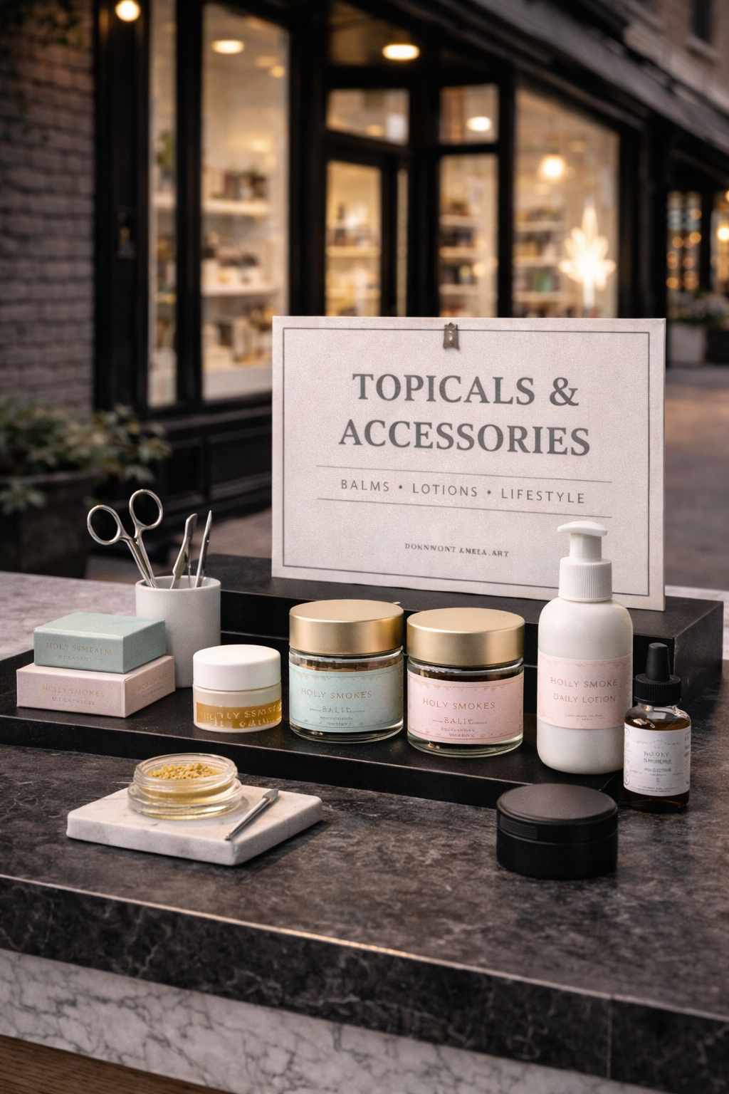 Topicals and accessories available at Holy Smokes